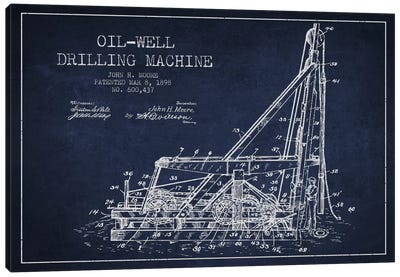 Oil Well Drilling Navy Blue Patent Blueprint Canvas Art Print - Engineering & Machinery Blueprints