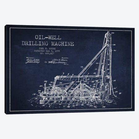 Oil Well Drilling Navy Blue Patent Blueprint Canvas Print #ADP1466} by Aged Pixel Canvas Art Print
