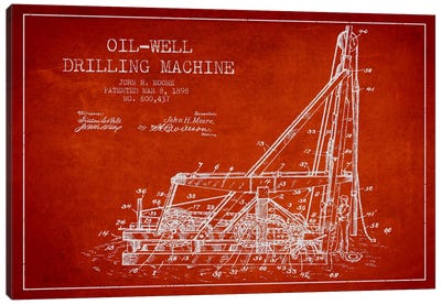 Oil Well Drilling Red Patent Blueprint Canvas Art Print - Aged Pixel: Engineering & Machinery