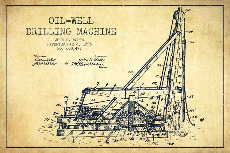 Oil Well Drilling Vintage Patent Blueprint