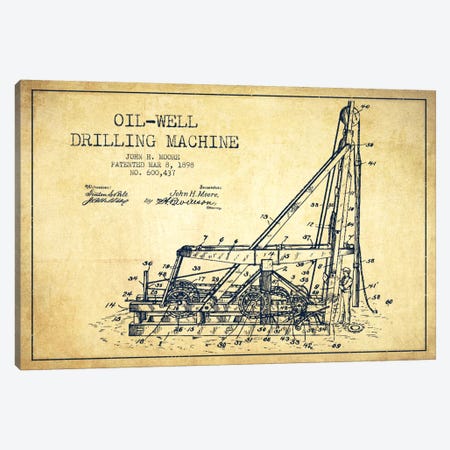 Oil Well Drilling Vintage Patent Blueprint Canvas Print #ADP1468} by Aged Pixel Canvas Artwork