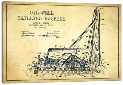 Oil Well Drilling Vintage Patent Blueprint Canvas Art Print - Aged Pixel: Engineering & Machinery