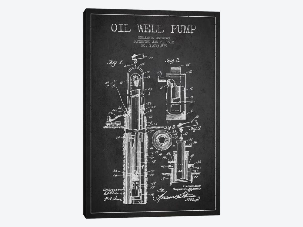 Oil Well Pump Charcoal Patent Blueprint by Aged Pixel 1-piece Canvas Artwork