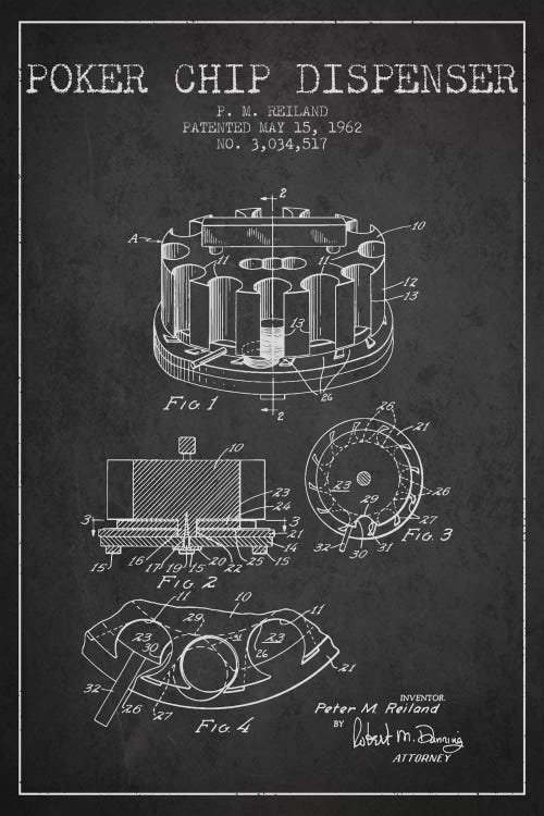 Poker Chip 3 Charcoal Patent Blueprint