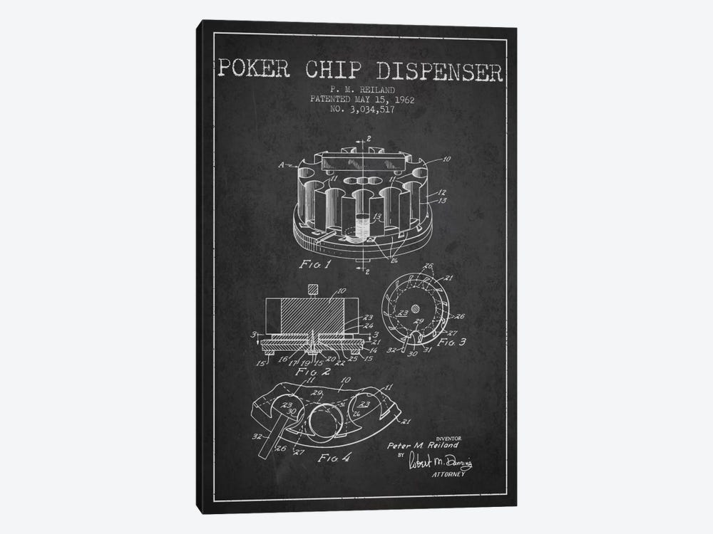 Poker Chip 3 Charcoal Patent Blueprint by Aged Pixel 1-piece Canvas Art