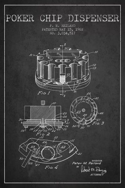 Toy & Game Blueprints: Poker Chip 3 Charcoal Patent Blueprint by Aged Pixel