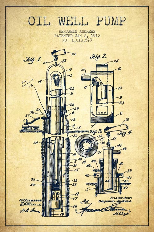 Oil Well Pump Vintage Patent Blueprint by Aged Pixel wall art
