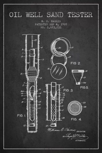 Oil Well Tester Charcoal Patent Blueprint by Aged Pixel canvas print
