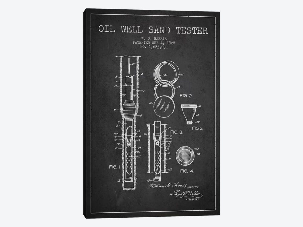 Oil Well Tester Charcoal Patent Blueprint by Aged Pixel 1-piece Canvas Wall Art