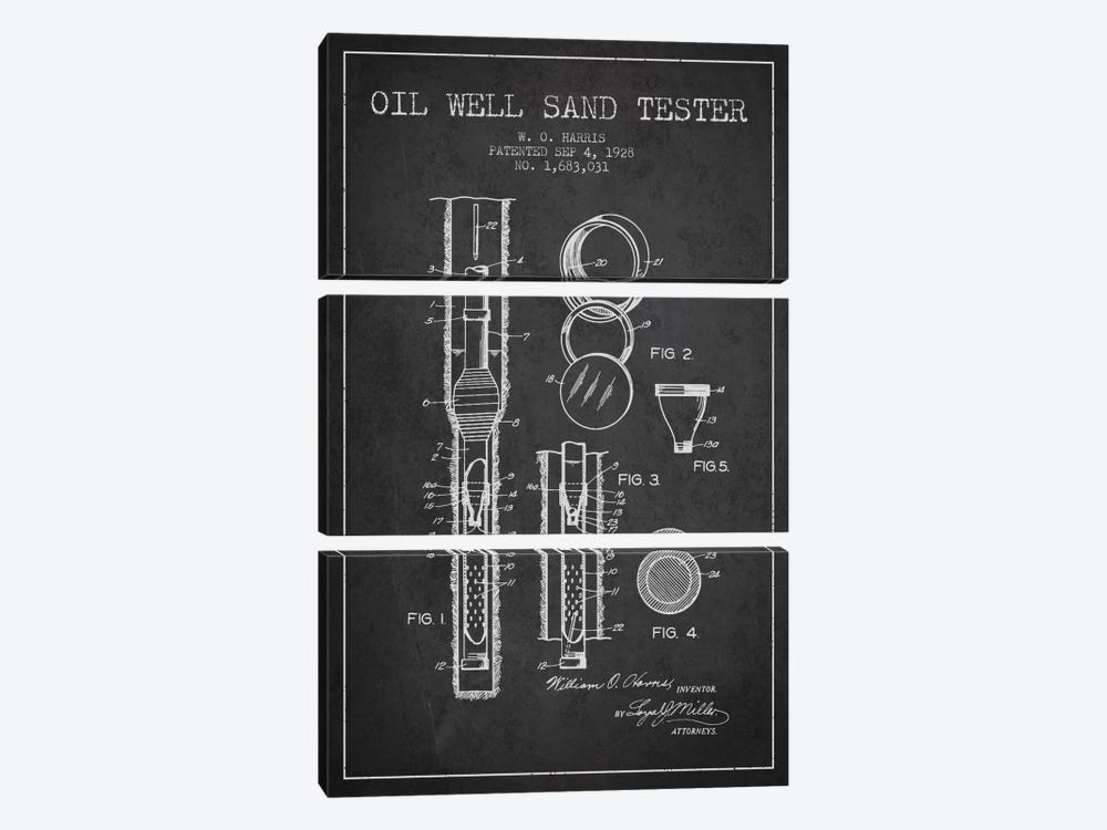 Oil Well Tester Charcoal Patent Blueprint by Aged Pixel 3-piece Canvas Wall Art