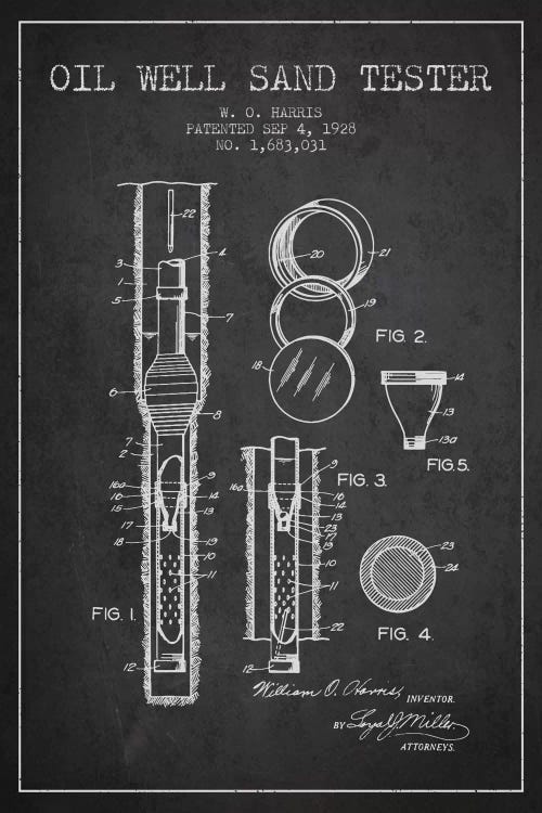 Oil Well Tester Charcoal Patent Blueprint