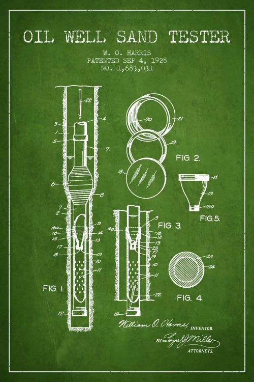 Oil Well Tester Green Patent Blueprint