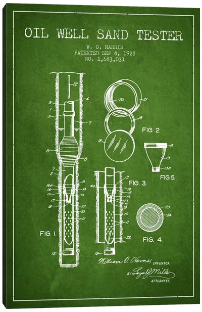 Oil Well Tester Green Patent Blueprint Canvas Art Print - Aged Pixel: Engineering & Machinery