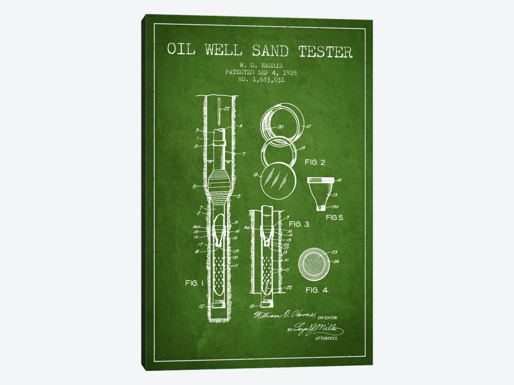 Oil Well Tester Green Patent Blueprint by Aged Pixel 1-piece Canvas Print