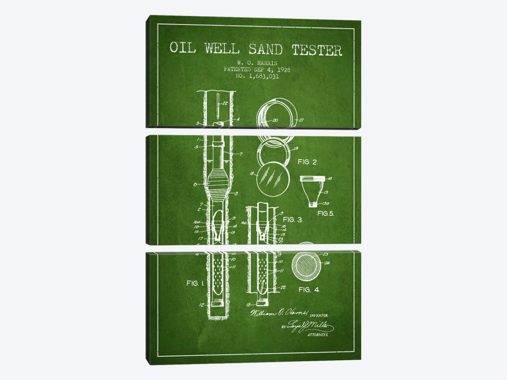 Oil Well Tester Green Patent Blueprint by Aged Pixel 3-piece Art Print