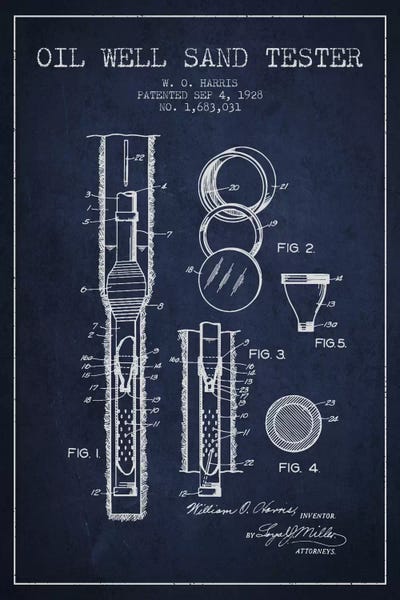 Oil Well Tester Navy Blue Patent Blueprint by Aged Pixel metal wall art