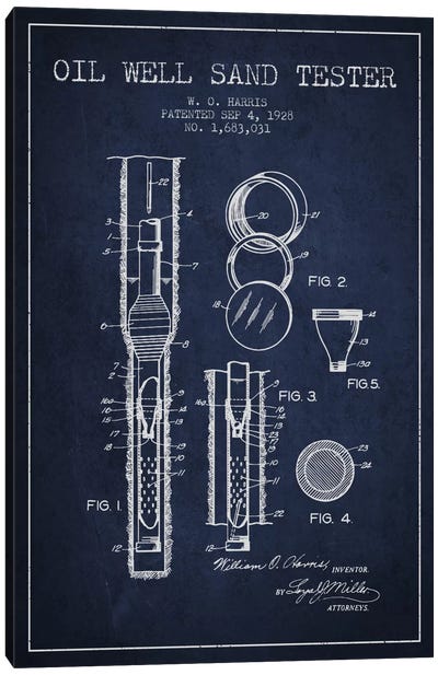 Oil Well Tester Navy Blue Patent Blueprint Canvas Art Print - Aged Pixel: Engineering & Machinery