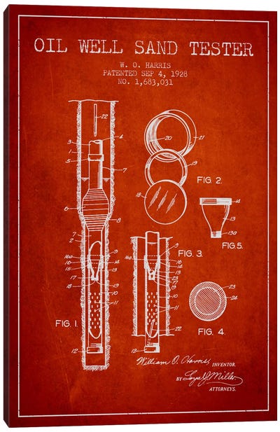 Oil Well Tester Red Patent Blueprint Canvas Art Print - Engineering & Machinery Blueprints