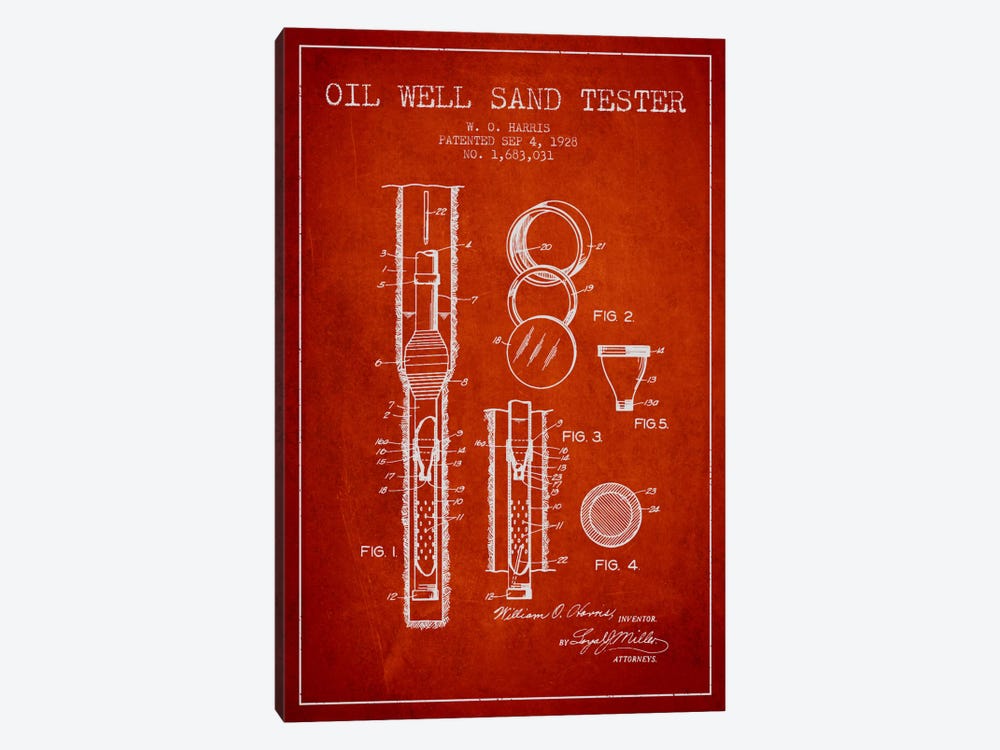 Oil Well Tester Red Patent Blueprint by Aged Pixel 1-piece Art Print
