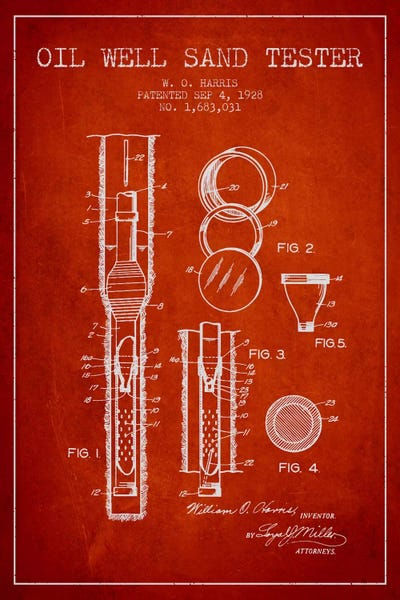Engineering & Machinery Blueprints: Oil Well Tester Red Patent Blueprint by Aged Pixel