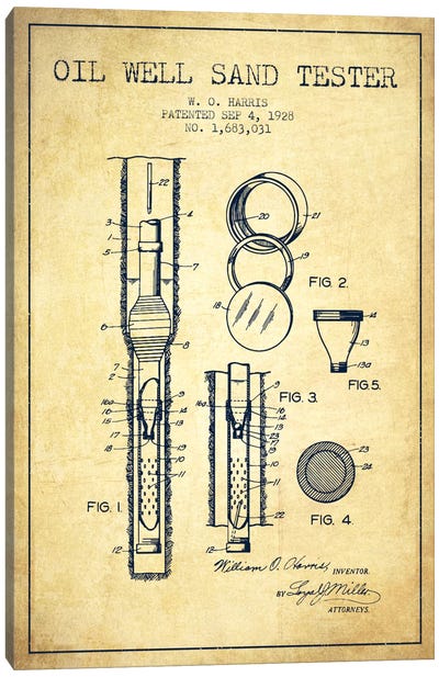 Oil Well Tester Vintage Patent Blueprint Canvas Art Print - Engineering & Machinery Blueprints