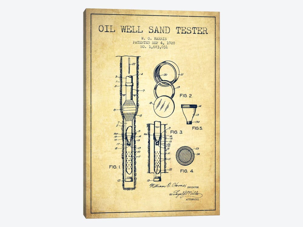 Oil Well Tester Vintage Patent Blueprint by Aged Pixel 1-piece Canvas Artwork