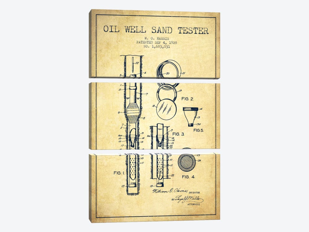 Oil Well Tester Vintage Patent Blueprint 3-piece Canvas Artwork