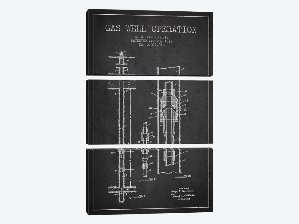 Gas Well Operation Charcoal Patent Blueprint by Aged Pixel 3-piece Canvas Art Print