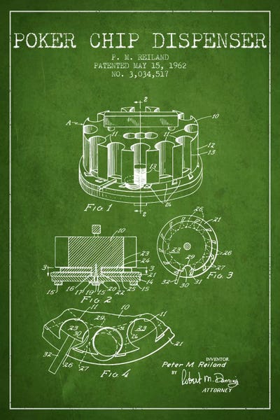Toy & Game Blueprints: Poker Chip 3 Green Patent Blueprint by Aged Pixel