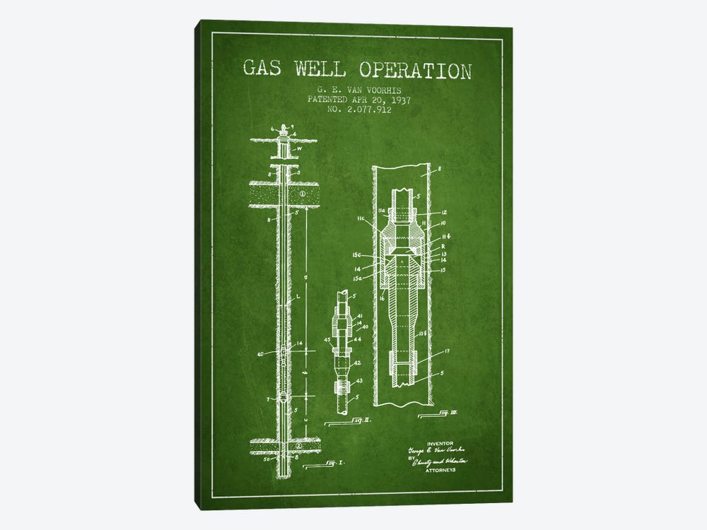 Gas Well Operation Green Patent Blueprint by Aged Pixel 1-piece Art Print