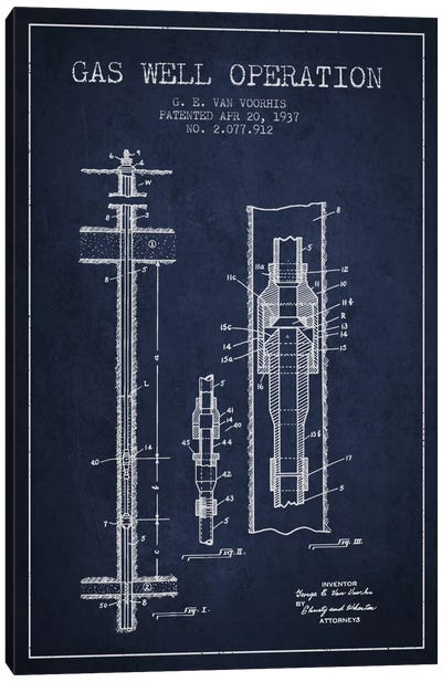 Gas Well Operation Navy Blue Patent Blueprint Canvas Art Print - Engineering & Machinery Blueprints