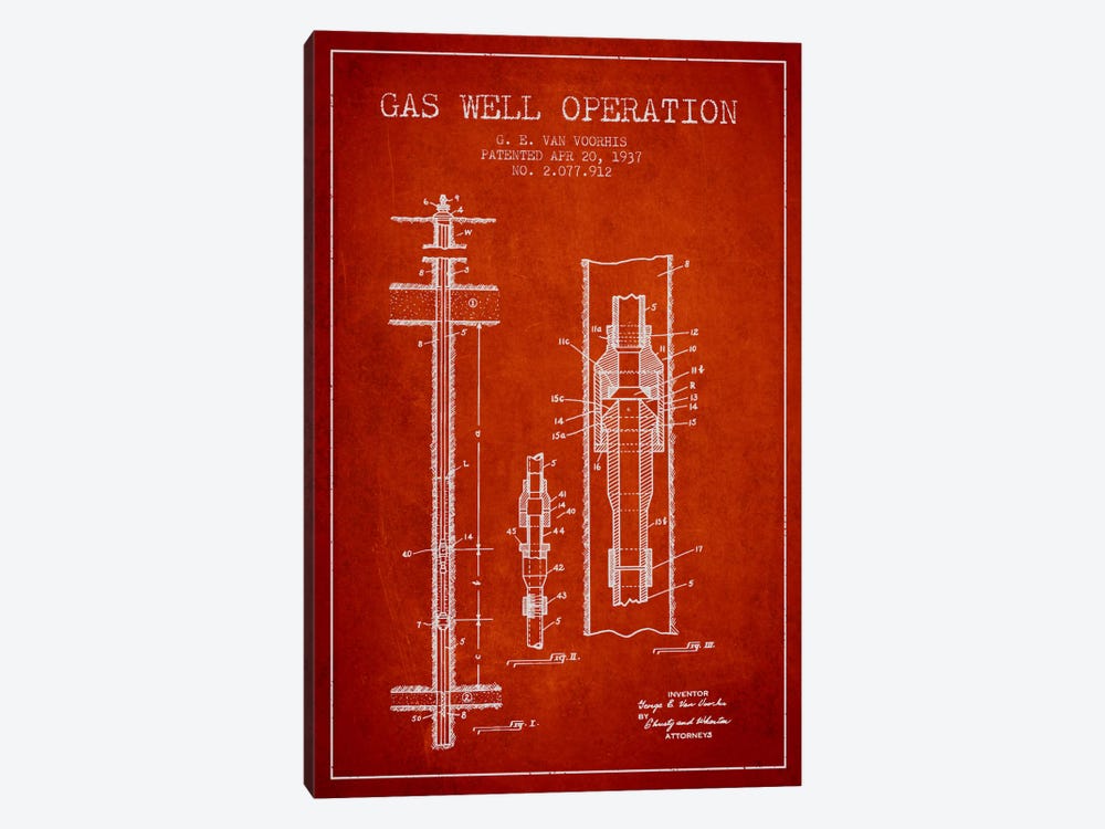 Gas Well Operation Red Patent Blueprint by Aged Pixel 1-piece Canvas Art Print