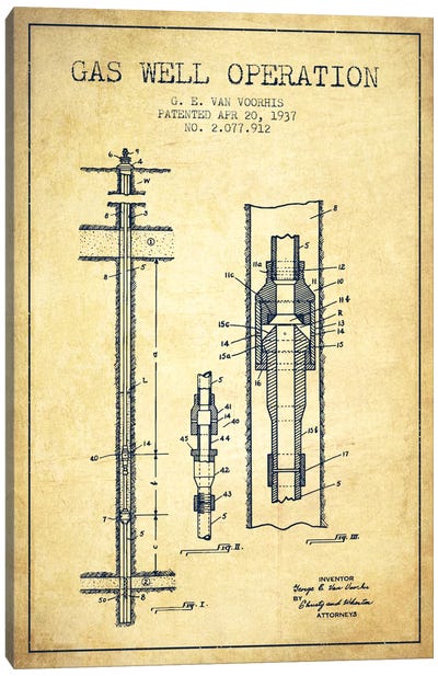Gas Well Operation Vintage Patent Blueprint Canvas Art Print - Aged Pixel: Engineering & Machinery
