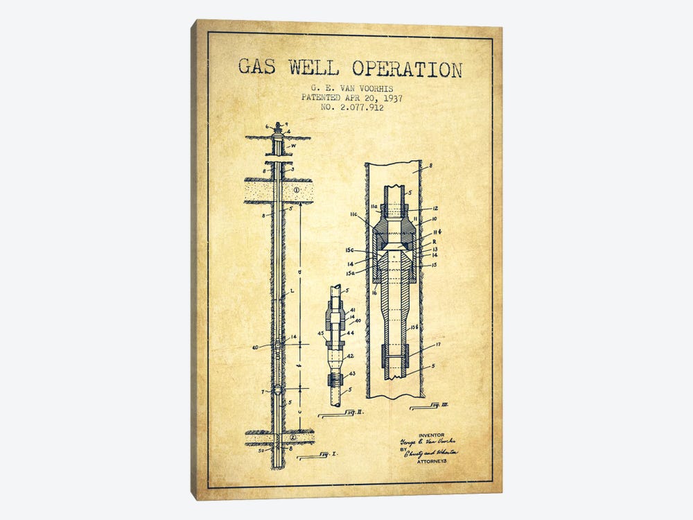 Gas Well Operation Vintage Patent Blueprint by Aged Pixel 1-piece Canvas Art