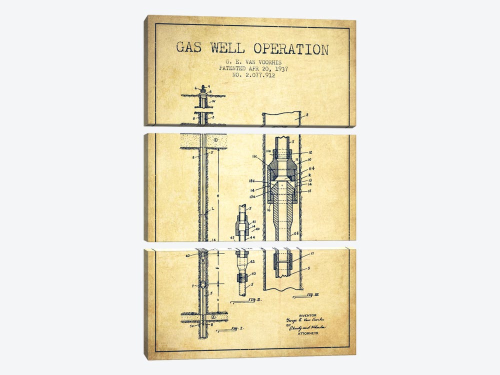 Gas Well Operation Vintage Patent Blueprint by Aged Pixel 3-piece Canvas Art