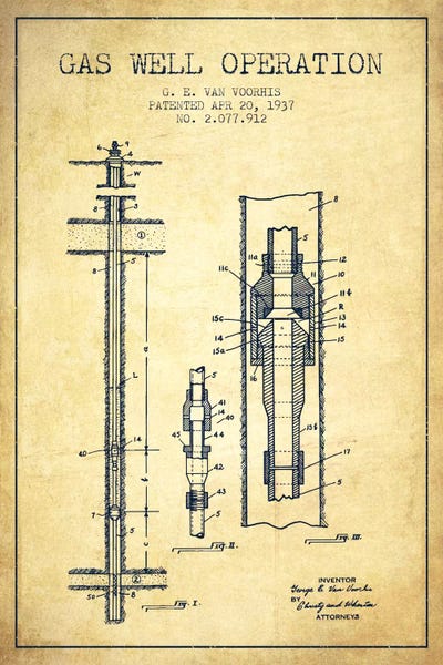 Gas Well Operation Vintage Patent Blueprint