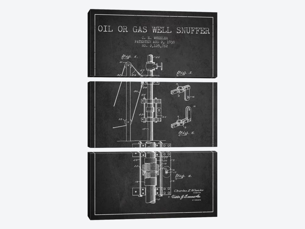 Gas Oil Snuffer Charcoal Patent Blueprint by Aged Pixel 3-piece Canvas Print