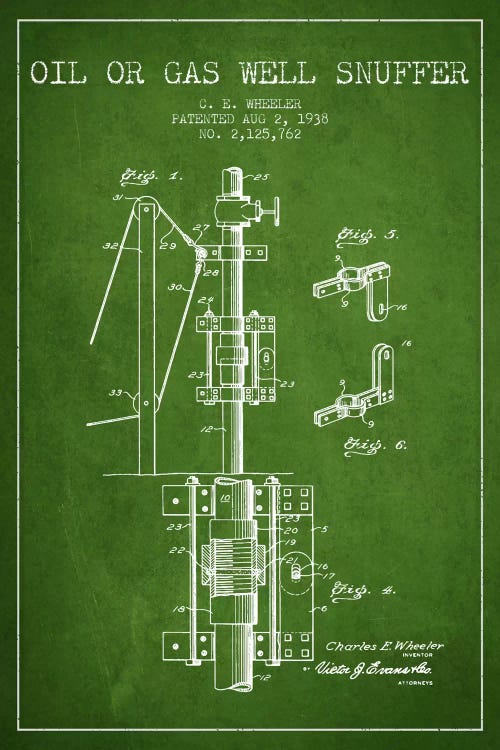 Gas Oil Snuffer Green Patent Blueprint by Aged Pixel wall art
