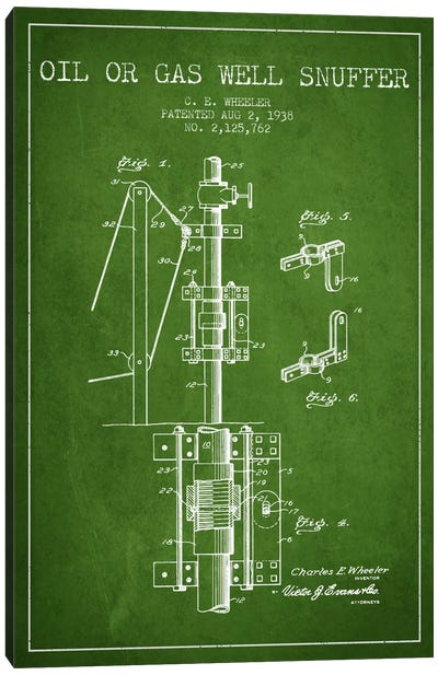 Gas Oil Snuffer Green Patent Blueprint Canvas Art Print - Aged Pixel: Engineering & Machinery