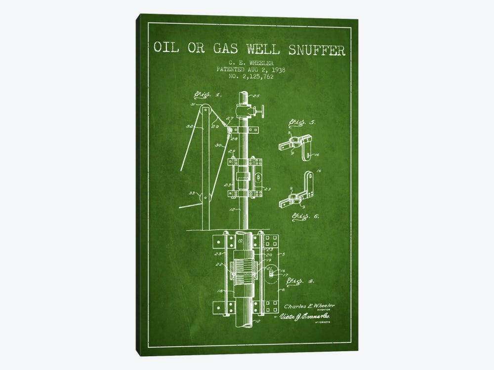 Gas Oil Snuffer Green Patent Blueprint by Aged Pixel 1-piece Canvas Wall Art