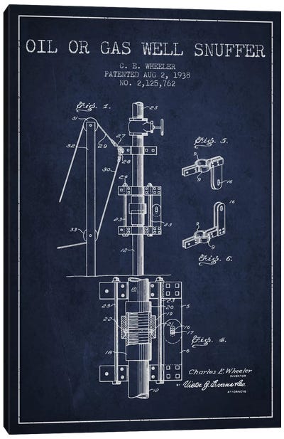 Gas Oil Snuffer Navy Blue Patent Blueprint Canvas Art Print - Engineering & Machinery Blueprints