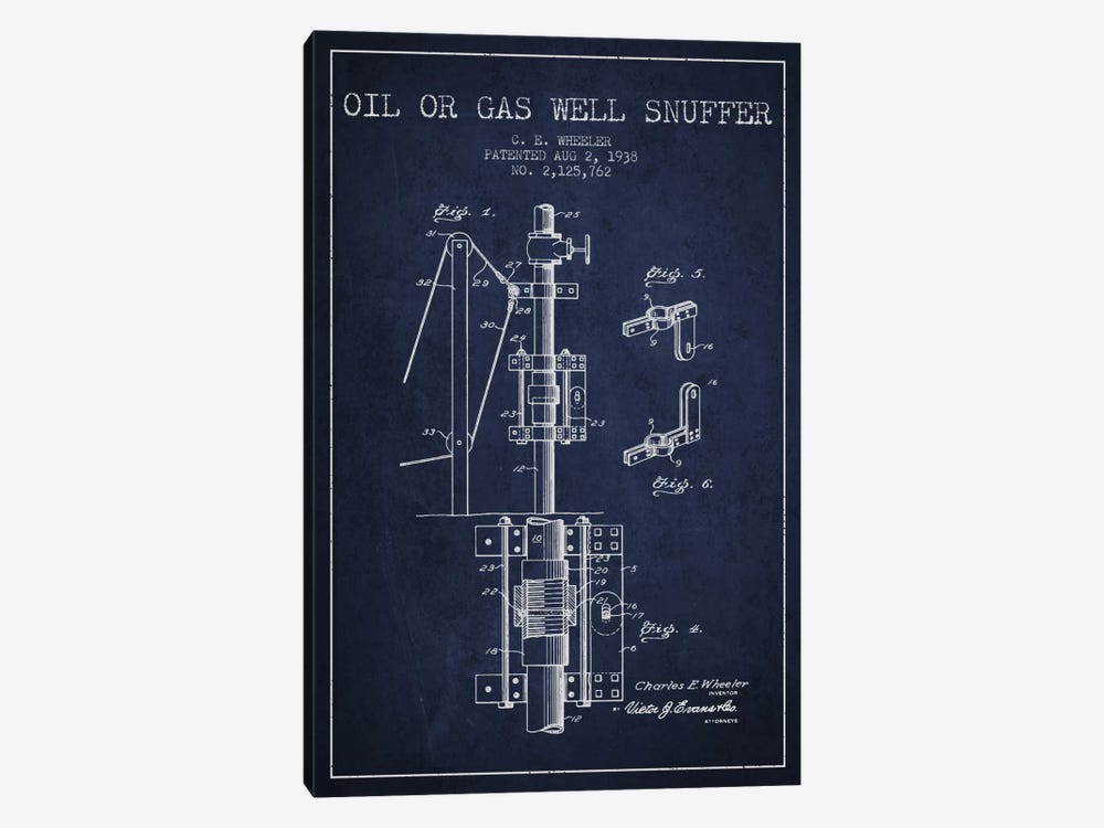 Gas Oil Snuffer Navy Blue Patent Blueprint by Aged Pixel 1-piece Canvas Print