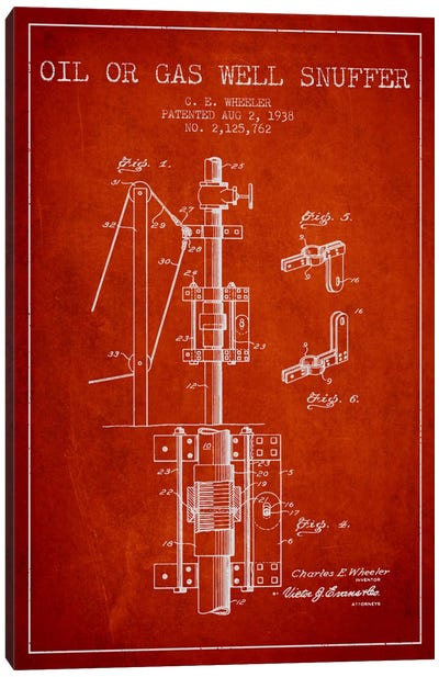 Gas Oil Snuffer Red Patent Blueprint Canvas Art Print - Engineering & Machinery Blueprints