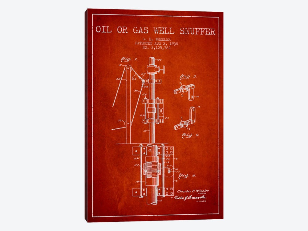 Gas Oil Snuffer Red Patent Blueprint by Aged Pixel 1-piece Canvas Wall Art