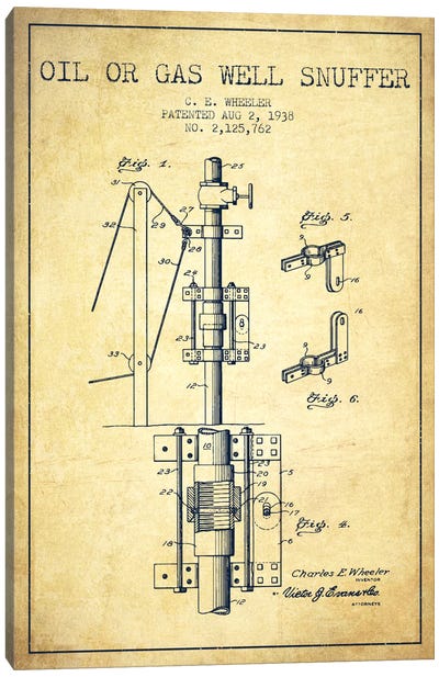 Gas Oil Snuffer Vintage Patent Blueprint Canvas Art Print - Aged Pixel: Engineering & Machinery