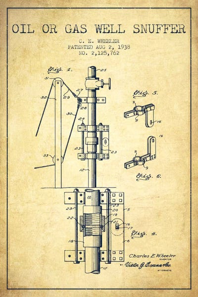Engineering & Machinery Blueprints: Gas Oil Snuffer Vintage Patent Blueprint by Aged Pixel