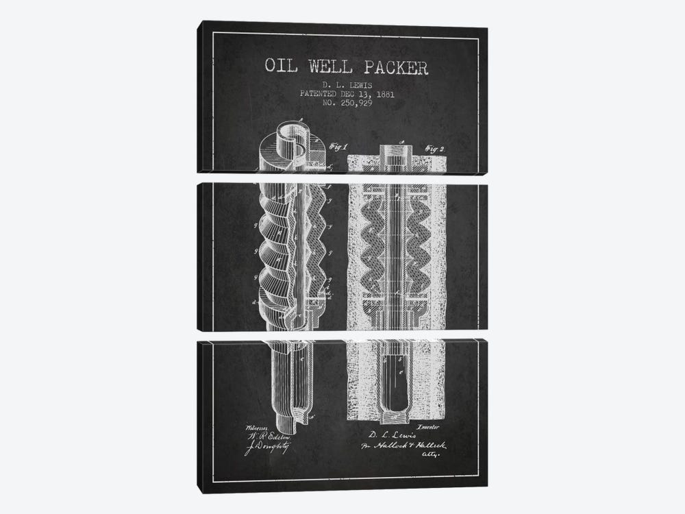 Oil Packer Charcoal Patent Blueprint by Aged Pixel 3-piece Canvas Art