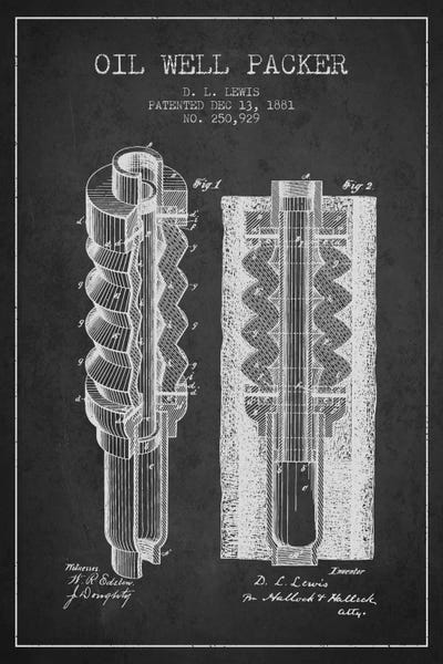 Engineering & Machinery Blueprints: Oil Packer Charcoal Patent Blueprint by Aged Pixel