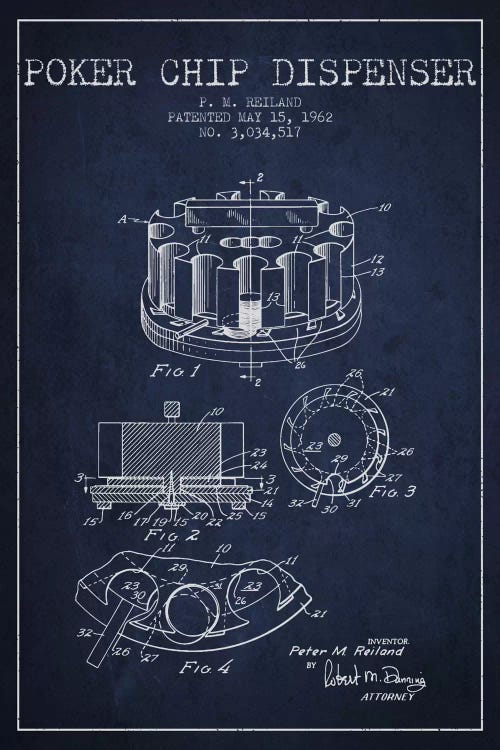 Poker Chip 3 Navy Blue Patent Blueprint