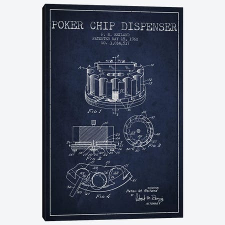 Poker Chip 3 Navy Blue Patent Blueprint Canvas Print #ADP148} by Aged Pixel Canvas Artwork